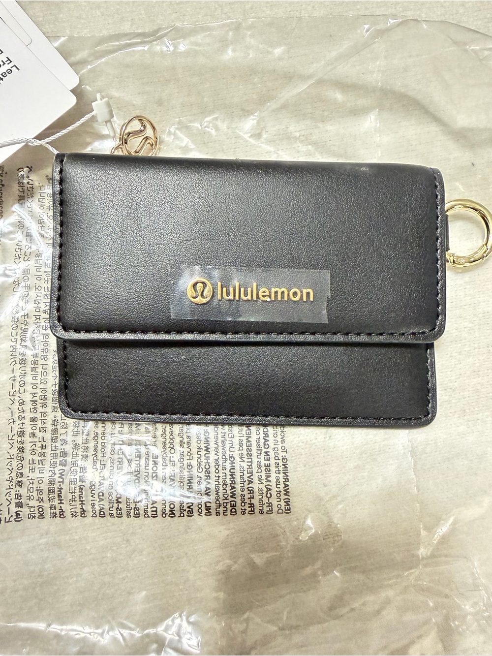 lululemon athletica Black Cardholder Keyring with Gold Logo